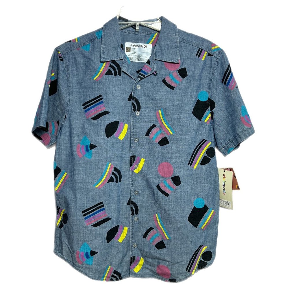 2021 Take Pride Button Down Chambray Shirt Geometric Flag Print Size S, NWT